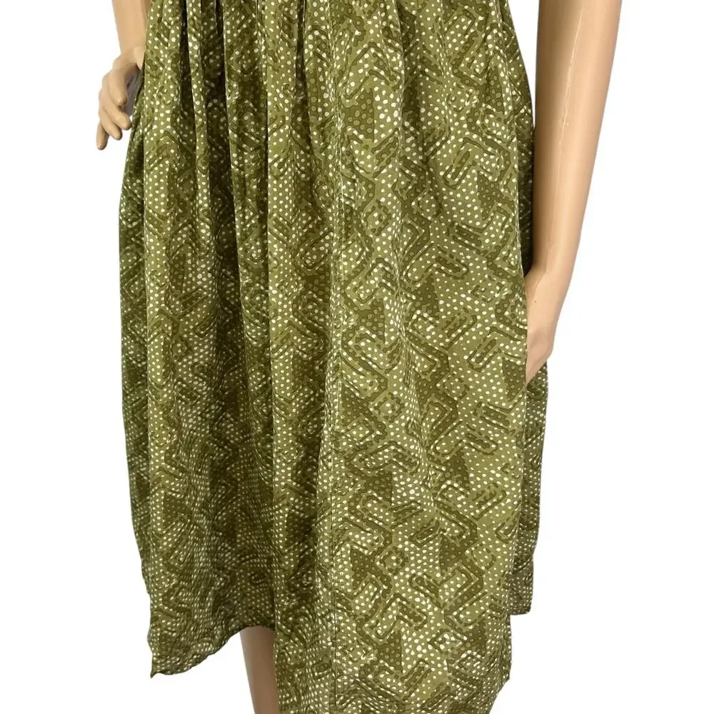 Svrnaa Anthropologie Printed Fit & Flare Dress Olive Green Size S - Picture 10 of 13